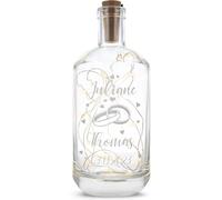 GRAVURZEILE Bottiglia con incisione - Wedding Design - Personalizzato con nome e data - Decorazione per interni con catena luminosa a LED - Regalo per la coppia di sposi per matrimonio fidanzamento