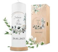 GRAVURZEILE Candela Stampata - Cerchio Floreale - Personalizzata Con Nome e Data per Nozze - Regalo per Sposi - Pilastro di Alta Qualità 250/80 mm - Bianco