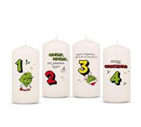 GRAVURZEILE Candele dell'Avvento stampate - Grinch Frau - Candele di Natale per la corona dell'Avvento, set da 4 pezzi, decorazione per Natale, regalo per lui e per lei - candela pilastro 120/58 mm