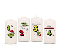 GRAVURZEILE Candele dell'Avvento stampate - Grinch Mann - Candele di Natale per la corona dell'Avvento, set da 4 pezzi, decorazione per Natale, regalo per lui e per lei, 120/58 mm