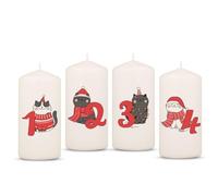 GRAVURZEILE Candele dell'avvento stampate, motivo gatti, candele di Natale per la corona dell'Avvento, set da 4 pezzi, decorazione per Natale, regalo per lui e per lei, candela pilastro 120/58 mm