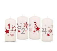 GRAVURZEILE Candele dell'avvento stampate, motivo stelle, colore rosso, candele di Natale per la corona dell'Avvento, set da 4 pezzi, decorazione per Natale, regalo per lui e per lei, candela pilastro