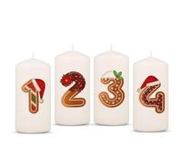 GRAVURZEILE Candele dell'Avvento stampate, pan di zenzero, candele di Natale per la corona dell'Avvento, set da 4 pezzi, decorazione per Natale, regalo per lui e per lei, candela pilastro 120/58 mm
