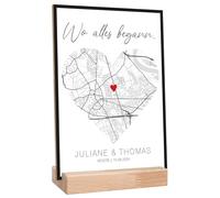 GRAVURZEILE Immagine personalizzata su legno - Dove tutto è iniziato - Con il tuo luogo desiderato - Ideale come regalo di nozze - Regali personalizzati per donne - Regalo di anniversario - Classico