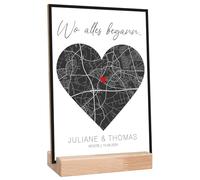 GRAVURZEILE Immagine personalizzata su legno - Dove tutto è iniziato - Con la tua scelta - Ideale come regalo di nozze - Regali personalizzati per donne - Regalo di anniversario - Nero
