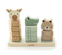 GRAVURZEILE Jungle Jambo - Torre impilabile incisa, giocattolo per bambini in legno, con 3 torri impilabili in legno, regalo per ragazzi e ragazze