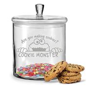 GRAVURZEILE Leonardo - Barattolo Porta Biscotti in Vetro con Incisione Cookie Monster, Coperchio Ermetico, Adatto per Biscotti e Caramelle, Regalo per Lui e per Lei