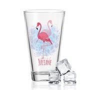 Gravurzeile Leonardo - Bicchiere da acqua con stampa UV, design fenicottero, con nome a scelta, idea regalo