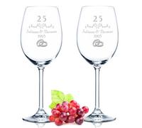 GRAVURZEILE Leonardo Bicchieri da vino con incisione - nozze d'argento 25 anni - personalizzati con nome e data - regalo per lui e per lei, per matrimonio, fidanzamento, anniversario, colore: Daily