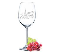 GRAVURZEILE Leonardo Daily - Bicchiere da vino "Je t'aime", personalizzabile con nome e data, Torre Eiffel, regalo per donne per matrimonio, fidanzamento, anniversario, regalo per lei