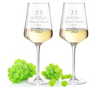 GRAVURZEILE Leonardo Puccini Bicchieri da vino con incisione - Matrimonio d'argento 25 anni - Personalizzato con nome e data - Regalo per lui e per lei, matrimonio, fidanzamento, anniversario - Colore