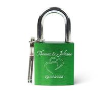 GRAVURZEILE Lucchetto dell'amore con incisione - Lucchetto personalizzato con 2 chiavi in verde - 2 nomi e data - Idea regalo per San Valentino - Regalo per Lei - Compleanno regalo d'amore matrimonio
