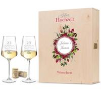 GRAVURZEILE Puccini - Bicchieri da vino con incisione "nozze d'argento | Set di 2 bicchieri da vino personalizzati con nome e data, regalo per il 25° anniversario di matrimonio, 560 ml