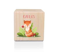 GRAVURZEILE Salvadanaio in legno - Animali della foresta - Personalizzato con nome - Regali personalizzati per ragazze e ragazzi per compleanno Comunione Inizio della scuola - Regalo per bambini -