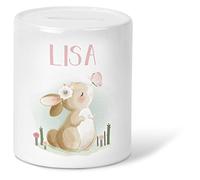 GRAVURZEILE Salvadanaio per bambini - Design coniglietto - Personalizzato con nome - Regalo per ragazzi e ragazze per compleanno, comunione, nascita, inizio della scuola, Natale, regalo per bambini