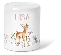 GRAVURZEILE Salvadanaio per bambini, in design a forma di cerchio, personalizzabile, per compleanno, battesimo, comunione, nascita, inizio della scuola o Natale, regalo per ragazzi e ragazze