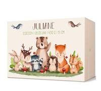 GRAVURZEILE Scatola dei ricordi personalizzata per neonati - animali della foresta - Personalizzata con nome e data - Scatola di legno per ragazze e ragazzi - Regalo per nascita - Scatola dei ricordi