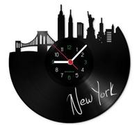 GRAVURZEILE Skyline New York - Orologio da parete in vinile pressofuso con skyline della città, 30 cm, design Upcycling, decorazione da parete, stile vintage, orologio retrò, prodotto in Germania
