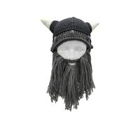 (Gray) 2pcs for Creative Funny Beard Horn Hat Parent-Child Knitted Wig Mustache Hat Warm Beard Removable Party for Autumn Winte Gray