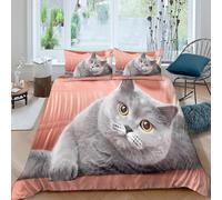 Gray cat restingcopripiumino microfibra morbida 3 Pezzi stampa di 3D cerniera nascosta Cartoon style pet image Set Di Copripiumino incluso federe aiosa morbida for adolescenti Double（200x200cm）