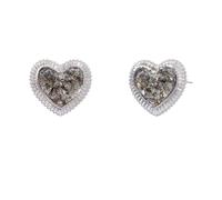 Gray Crystal Heart Ear Studs 925 Pure Silver Hypoallergenic Earrings, Light Luxury High-end Design Heart-shaped Accessory for Women, Autumn and Winter