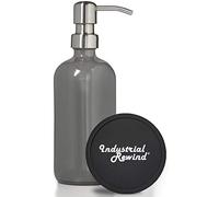 Gray (Grey) Glass Soap Dispenser with Metal Pump and Coaster for Non Slip Bottom/Countertop Protector, 16oz Pint Glass Bottle (Stainless Pump)