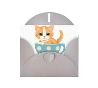 Gray MJHKXLJ - Biglietto di auguri perlato con stampa di un piccolo gatto arancione in una tazza a pois, busta inclusa, perfetto per Natale, compleanni, San Valentino, matrimoni e molto altro ancora