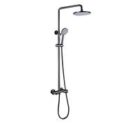 Gray Shower System with Tub Spout Round Rainfall Shower Head System with Handheld Combo Set, Wall Mounted Shower Faucet Set Complete