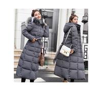 (Gray,Tag L=US S)Parka donna lunghezza intera giacca piumino cotone puffer coat pelliccia lungo invernale con cappuccio