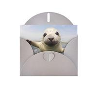 Gray WHJSHOP Baby seal playing Prints biglietto di auguri - Carta perlescente di alta qualità a doppia faccia effetto perlato con fibbia d'amore busta di carta perlata