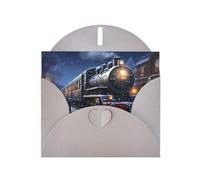 Gray WHJSHOP - Biglietto di auguri con stampa di treni e treni notturni invernali, in carta perlata su entrambi i lati, effetto perlato, con fibbia d'amore