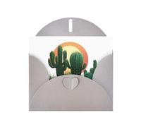 Gray WHJSHOP Cactus before sunset Prints, biglietto di auguri - Carta perlescente di alta qualità su entrambi i lati, effetto perlato, busta di carta perlata con fibbia d'amore