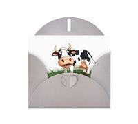 Gray WHJSHOP Cartone animato mucca mangia erba stampa biglietto di auguri - High-End carta perlescente effetto perla doppia busta di carta perlato