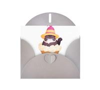 Gray WHJSHOP Fat Cat seduto sul gelato Stampe biglietto di auguri - Carta perlescente di alta qualità a doppia faccia effetto perla con fibbia d'amore busta di carta perlata