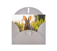 Gray WHJSHOP Rabbit in the grass Prints biglietto di auguri - Carta perlescente di alta qualità a doppia faccia effetto perla con fibbia d'amore busta di carta perlata