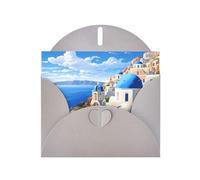 Gray WHJSHOP Santorini Greek Island - Biglietto di auguri con stampa panoramica sul mare, carta perlescente di alta qualità su entrambi i lati, effetto perlato, busta di carta perlata