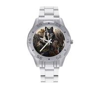 Gray Wolf Wildlife - Orologio da polso da uomo, in acciaio inox, analogico, al quarzo, Stile:, regular, Bracciale