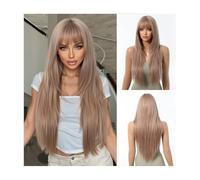 Grayish brown,Parrucche Lunghe E Dritte Per Donne, Parrucche Da 28 Pollici Con Frangia, Parrucca Sostitutiva in Fibra Resistente Al Calore Per L'uso Quotidiano Alle Feste