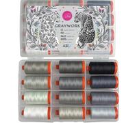 Graywork by Tula Pink by Aurifil 100% Cotone 12 Bobine - Ideale per Ricamo a Mano, Trapuntatura, Topstitching, Cucito Decorativo - Made in Italy