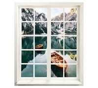 Graz Design - Adesivo da parete, motivo "Lago di montagna con barca", 99 x 120 cm (larghezza x altezza)