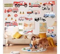 Graz Design - Adesivo da parete per cameretta dei bambini, 4 pezzi, motivo: vigili del fuoco, ideale per decorare la cameretta dei bambini (30 x 20 cm)