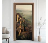 Graz Design - Adesivo per porta, motivo paesaggio forestale, effetto nebbia, architettura rurale, autoadesivo, per porta, stile medievale, in PVC, per porta, camera da letto, bagno, 77 x 200 cm