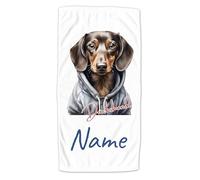 GRAZDesign Asciugamano a forma di cane personalizzato con nome, bassotto, motivo fresco su telo doccia, asciugamano da bagno o telo mare - 70 x 140 cm