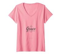 Grazia Non Perfezione Uomini Cristiani Fede Inspirational Maglietta con Collo a V, Donna, Rosa, XXL