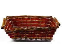 Graziano, Cestino Vimini Rettangolare Chiaro 53x39x14cm - Bande Rosse, Per Cesti Natalizi