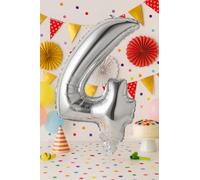 Graziano, Palloncino Mylar Numero 4 Argento 35cm - Gonfiabile Aria, Valvola Autobloccante, Per Compleanni