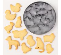 Graziano, Set 10 Formine Tagliapasta Animali Fattoria Acciaio Inox - Cane, Papera, Pesce, Coniglio, Gatto, Pulcino, Cavallo, Volpe
