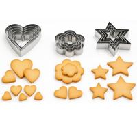 Graziano, Set 18 Tagliapasta Assortiti Acciaio Inox - 6 Cuori, 6 Fiori, 6 Stelle, Da 3 a 9cm