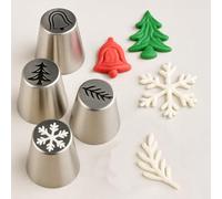 Graziano, Set 4 Beccucci Russi Natalizi Grandi - Acciaio Inox, Motivi Felce, Campana, Fiocco Neve, Albero
