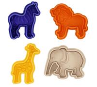 Graziano, Set 4 Tagliapasta Espulsione Zoo Giungla - Elefante, Leone, Zebra, Giraffa, 5x5x2cm